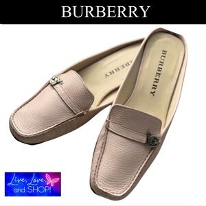 BURBERRY Italian Leather Blush Pink Flat Mules w/Silver Hardware & Box, Auth.EUC